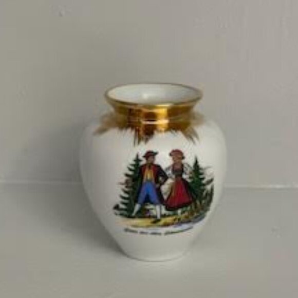 A Mini Vintage Porcelain Hand Painted Gold Trim Bud Vase By Schwarzwald Malsch - Picture 3 of 7